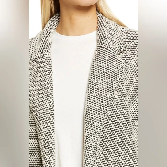 Marine Layer Birdseye Long Cardigan Jacket Sweater Beige Black XL - Picture 3 of 11